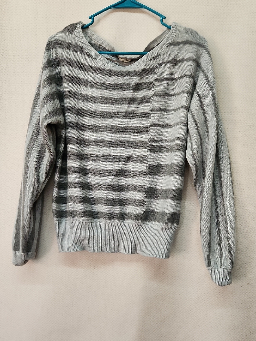 Light Gray Striped Crewneck Sweater - Casual Women's Knit